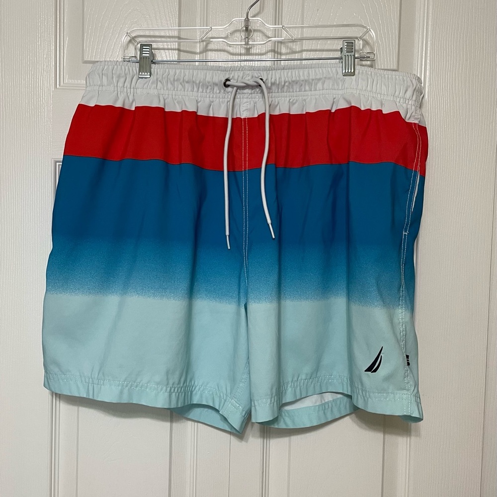 Nautica Red and Blue Swim Trunks Vibrant Gradient
